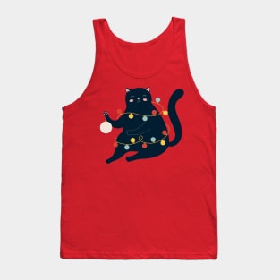 Black Christmas Lights Cat Tank Top